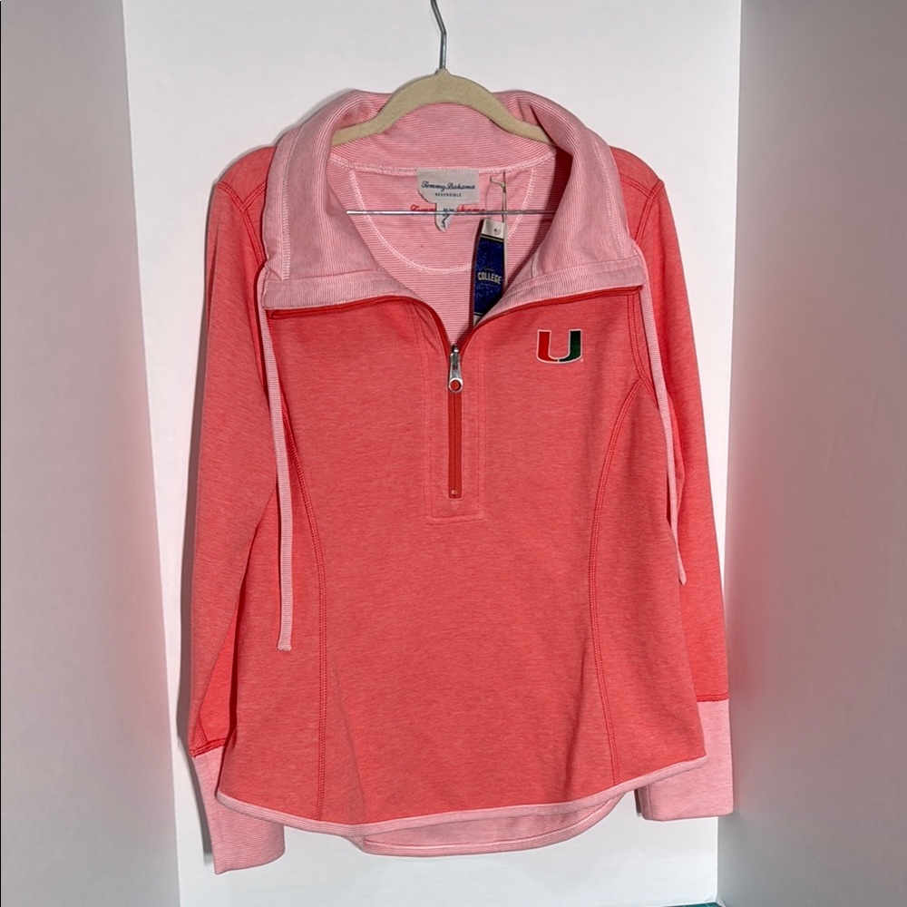 Tommy Bahama Pink Quarter-Zip College Miami U Cozy Fall NWT Pullover Size Medium